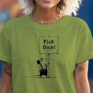 Fick Dich! Maus T-Shirt Unisex provokatives Statement Spruch Cartoon Meinung Bold Message Shirt ironisch lustig trendiges Geschenk 488BPT2