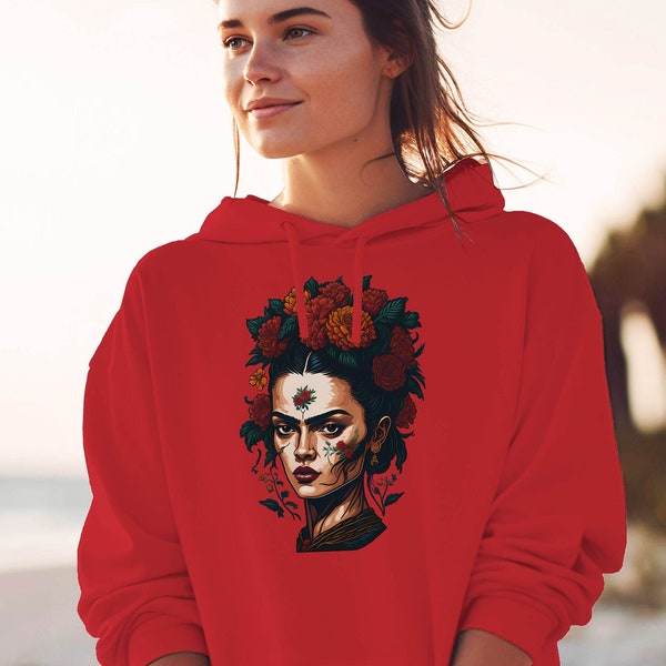 Unisex Hoodie Frida Kahlo | Feminismus Kunst starke Frauen Künstlerin Blumen Freundin Schwester Statement Equality Geschenk | 245APH1