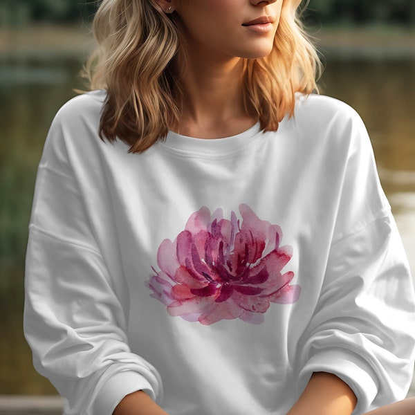 Unisex Sweathirt Lotusblüte | Aquarell Wiedergeburt Reinheit Erleuchtung Meditation Yoga Lotos Seerose Sweater Pullover Pulli | 086APS1