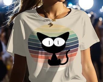 Unisex T-Shirt Retro Katze | vintage Katzen Liebe Cat Mom Cat Dad old school Katzenfrau schwarze Katze Katzenfreund Geschenk | 324APT2