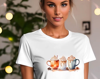 Gemütliches Trio Unisex T-Shirt | Wintertage Wohlfühlshirt Entspannung Behagliche Stimmung Chai Kakao Kaffee Pumpkin Spice Latte | 466APT2