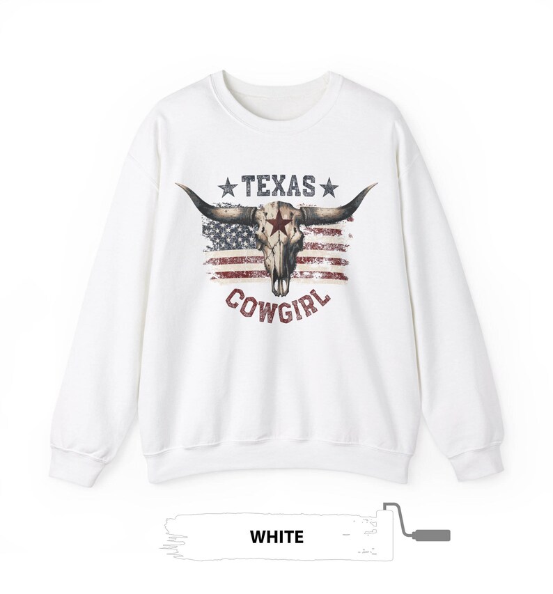 Texas Cowgirl Longhorn Sweatshirt Unisex Bulle Skull Schädel US-Flagge wilder Westen vintage retro Western Country Geschenk Frauen 497BPS1 image 3