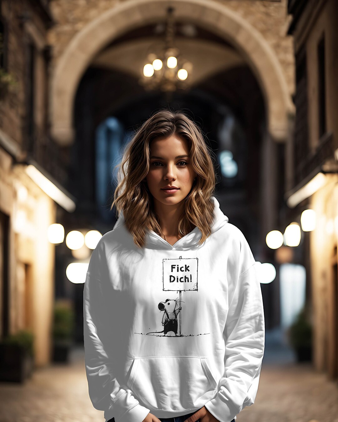 Fick Dich Maus Hoodie Unisex Provokatives Statement Spruch Cartoon
