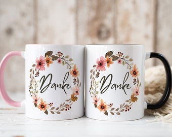 Watercolor Floral Wreath Mug - "Thank You" Design, Great for Thanksgiving, Gift for Women, 045ASG1