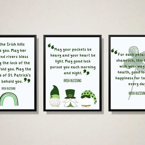 St Patrick's Day Decor, Saint Patrick's Day Printables, Seasonal Wall Art Home Decor, Shamrock Wall Art, 3 Panel Wall Art