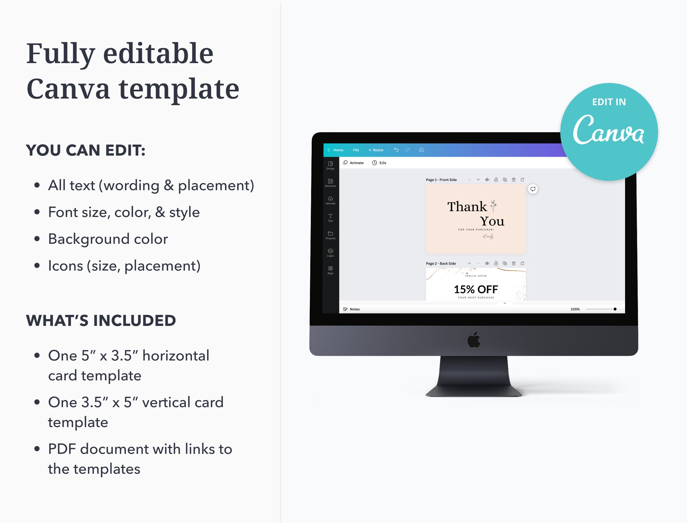 Thank You Card Template Editable Canva Template Customer - Etsy