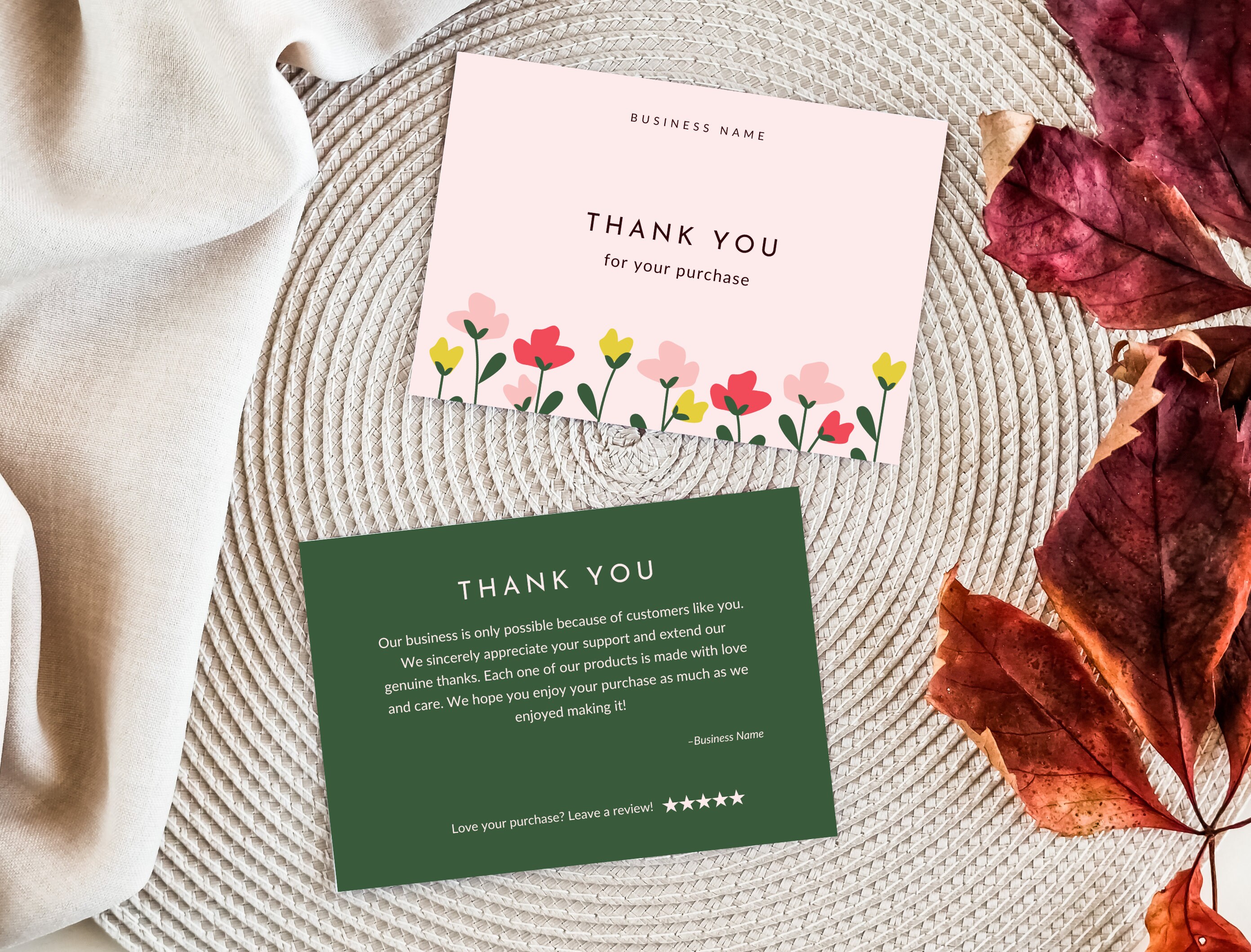 Flower Thank You Card, Canva Template, Doubled Sided Card Message With