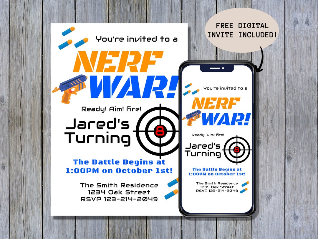 Nerf War Party Invitation Editable Nerf Birthday Invitation - Etsy