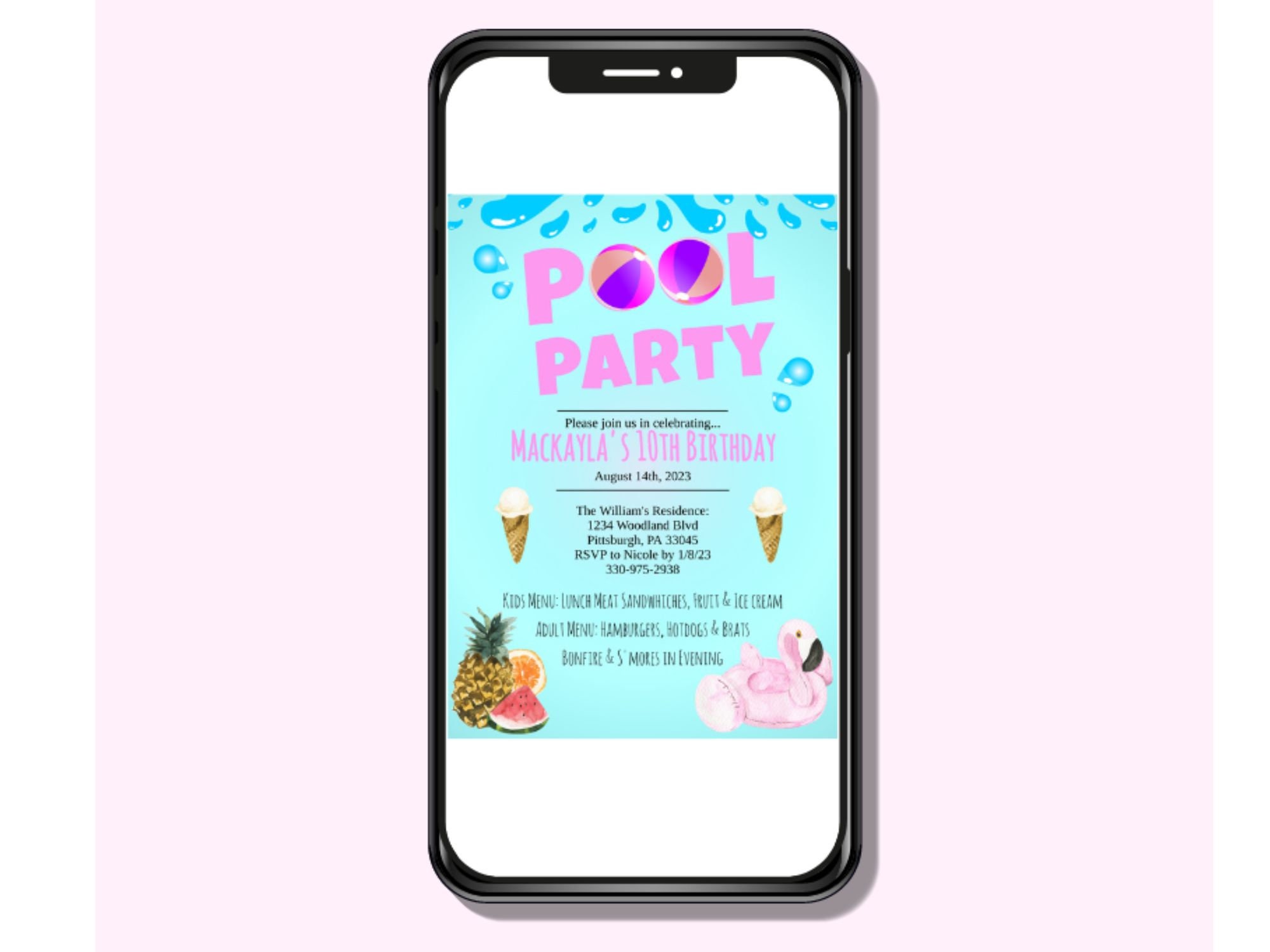 Kids Pool Party Invitation Template, Pool Party Invite Template ...