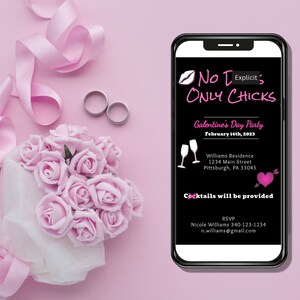 Galentines Invitation Template, Galentine&#39;s Party Invite, Galentines Day Party, Friends Valentines, Only Chicks, Digital Download, Evite