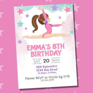 Girl Birthday Gymnastics Invitation Editable Gymnastics Birthday Party Invite Flip Jump Tumble Play Printable Invitation Instant Download