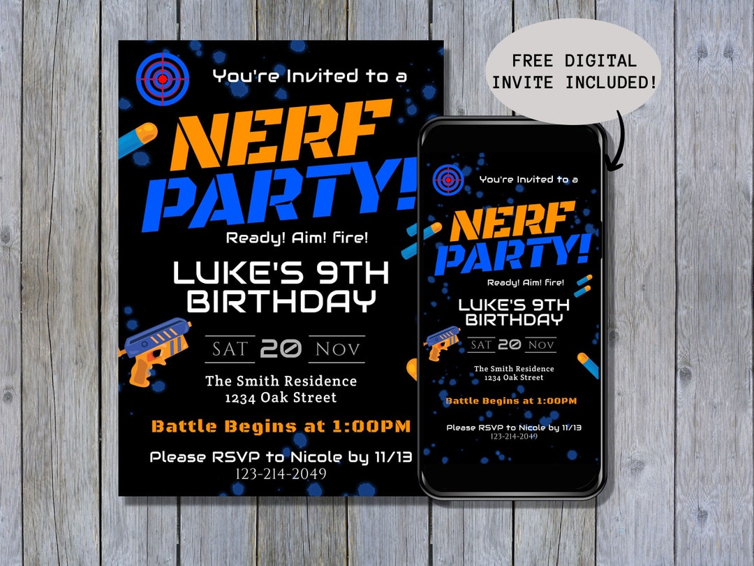 Nerf Party Invitation Editable Nerf Birthday Invitation Nerf - Etsy