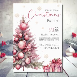 Editable Pink Christmas Party Invitation Holiday Party Invite Jingle and Mingle Instant Download DIY Invitation Christmas Card Printable