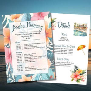 Aruba Itinerary Tropical Bachelorette Weekend Invite Girly Beach Itinerary Template Mexico Bachelorette Itinerary Instant Download Printable