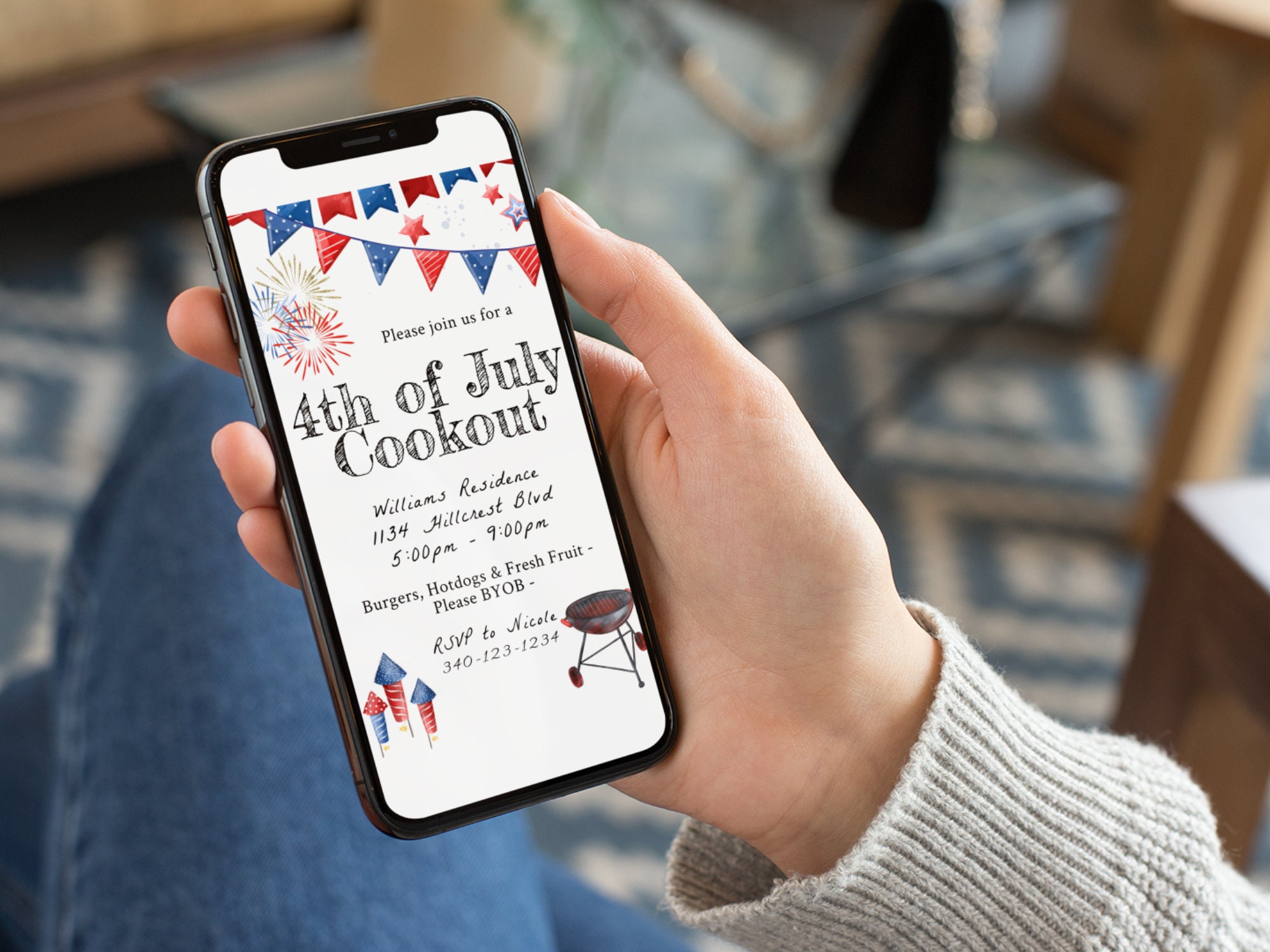 4th of July Cookout Invitation, Independence Day Party Invite, Happy ...