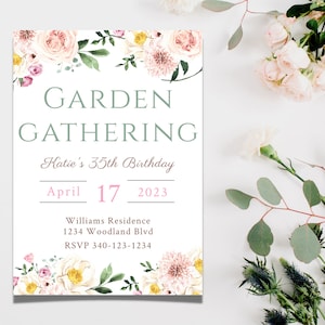 Invitación a fiesta en el jardín Plantilla de invitación a la fiesta en el jardín Plantilla de invitación Cumpleaños Flores silvestres Cumpleaños Descarga digital Invitación imprimible