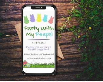 Easter Egg Hunt Invitation Template, Party With My Peeps, Electronic Invite, Digital Download, Easter Party Invitation, Digital Download