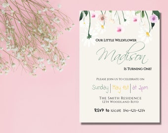 Wildflower Birthday Invitation Garden Party Invite Garden Party Invitation Template 1st Birthday Party Printable Invite Girl Birthday Invite
