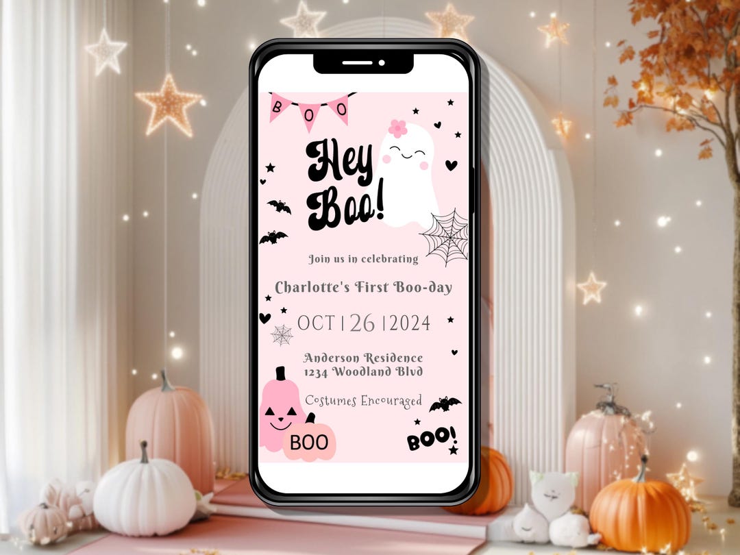Hey Boo Birthday Invitation Editable Halloween Birthday Template Pink ...
