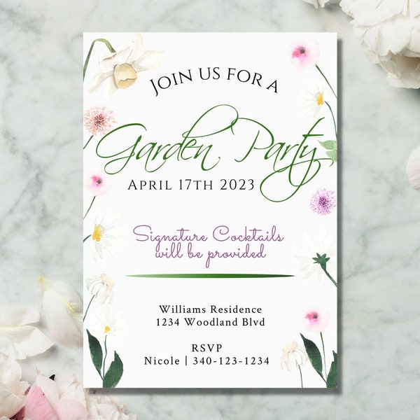 Garden Party Invite Digital Garden Party Invitation Template Printable Invitation Template Wildflower Birthday Digital Download Templett