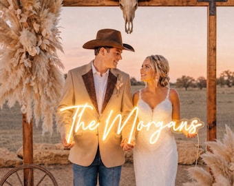 Wedding Neon Sign, Western Wedding Name Sign,  Battery Operated Neon Sign, Neon Sign Custom Cowboy Cowgirl, Personalized Sign For Wedding