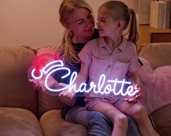 Custom Name Neon Sign with Santa Hat, Home Decor, Bedroom Decor, Personalized Gift For Kids, Kids Room Decor, Wall Decor, Christmas Gifts