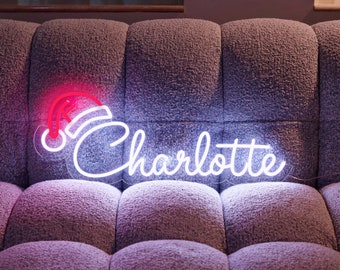 Custom Name Neon Sign with Santa Hat, Home Decor, Bedroom Decor, Personalized Gift For Kids, Kids Room Decor, Wall Decor, Christmas Gifts