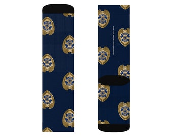 Insignia del Departamento de Policía Calcetines Academia Graduación Regalo de policía Día del Padre Oficial de jubilación Fiesta de la estación de policía Insignia azul marino de Allover