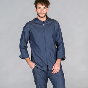 Unisex Chef jacket / coat in Stretch Denim with Aerosilver - Ideal Uniform for Baristas, Chefs, and Cooks - Long-Sleeved Jacket