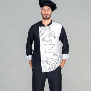 Unisex Chef jacket / coat with Embroidery - Long-Sleeved Denim Jacket for Chefs and Cooks Uniforms - High-Quality Stylish design