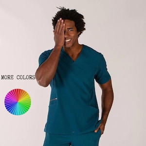 Túnica masculina de saúde para trabalhos exigentes – Ideal para médicos, enfermeiros, dentistas e muito mais – Confortável e resistente – Bordada com nome