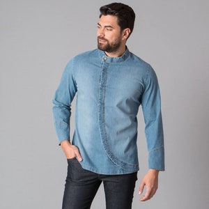 Unisex Chef jacket / coat - Washed Denim Jacket with Hidden Closure for Baristas, Cooks, and Chefs