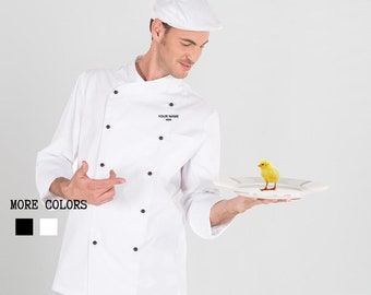 Chaqueta/abrigo de Chef UniSex con Bordado - Ideal para Baristas, Chefs y Cocineros de Hoteles y Cocinas - Resistente y Cómoda