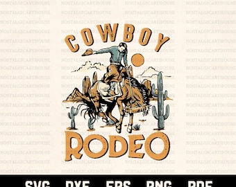 Cowboy Rodeo Svg Png, Bucking Horse Western Design, Vintage Rodeo Cowboy, Retro Wild West Sublimation Design
