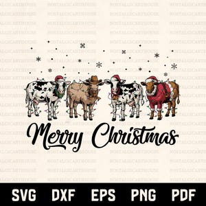 Mooey Christmas Svg Png, Vaca divertida navideña, Vaca con gorro de Papá Noel, Diseño navideño de animales de granja, Archivos Cricut, Diseño de sublimación imagen 2