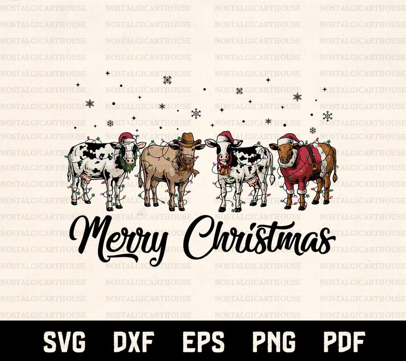 Mooey Christmas Svg Png, Vaca divertida navideña, Vaca con gorro de Papá Noel, Diseño navideño de animales de granja, Archivos Cricut, Diseño de sublimación imagen 2