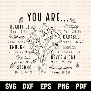 You Are Inspiration Svg Png, Bible Verse Flower Bouquet Christian Quote Cricut Cut Files, Motivational Faith Sublimation Design image 3