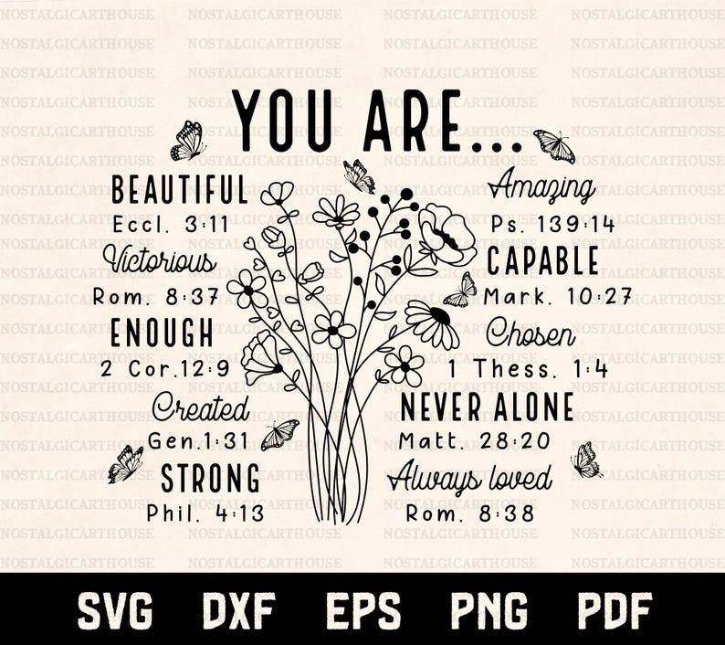 You Are Inspiration Svg Png, Bible Verse Flower Bouquet Christian Quote Cricut Cut Files, Motivational Faith Sublimation Design image 3