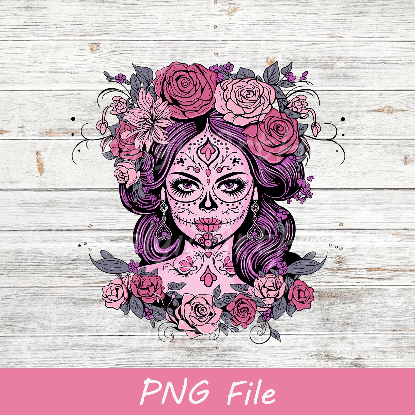 Sugar Skull Svg, Skull Girl Flower Silhouette, Tattoo Skull Girl Art