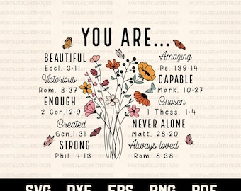 You Are Inspiration Svg Png, Bible Verse Flower Bouquet Christian Quote Cricut Cut Files, Motivational Faith Sublimation Design