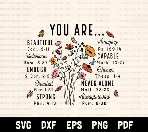 You Are Inspiration Svg Png, Bible Verse Flower Bouquet Christian Quote Cricut Cut Files, Motivational Faith Sublimation Design