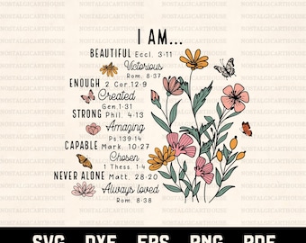 I am Inspiration Svg, Bible verse, Retro Flower girl, Inspirational Svg, Wildflowers, Motivational, Retro Boho Svg, Png.