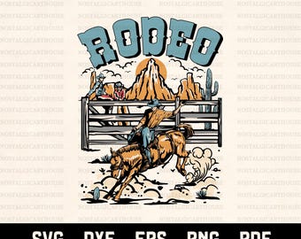 Rodéo Svg Png, Bucking Horse Cowboy Western Design, Rodéo country rétro Cricut Cut Files, Sublimation Far West