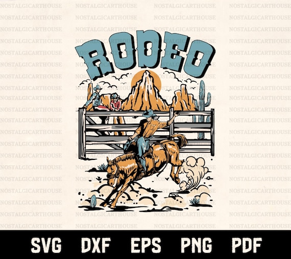 Rodeo Svg Png, Bucking Horse Western Cowboy Design, Retro Country Rodeo Cricut Cut Files, Wild West Sublimation