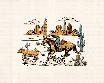 Lazo de vaquero retro Svg, Rodeo diseño occidental Png, Svg.