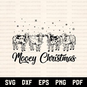 Mooey Christmas Svg Png, Vaca divertida navideña, Vaca con gorro de Papá Noel, Diseño navideño de animales de granja, Archivos Cricut, Diseño de sublimación imagen 4