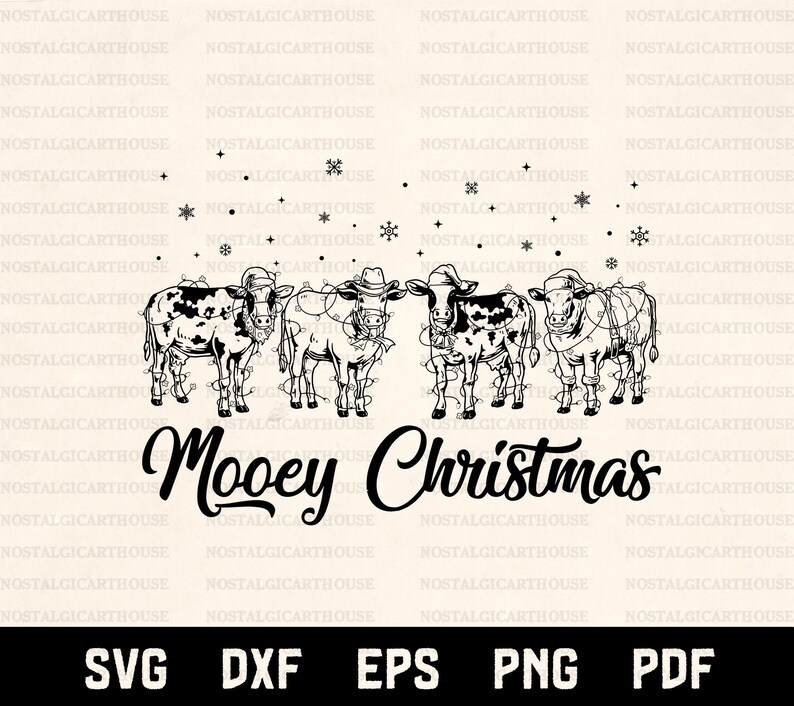 Mooey Christmas Svg Png, Vaca divertida navideña, Vaca con gorro de Papá Noel, Diseño navideño de animales de granja, Archivos Cricut, Diseño de sublimación imagen 4
