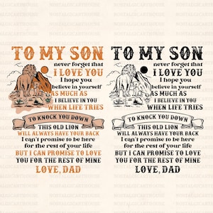 To My Son I Love You SVG PNG EPS, Lion Dad Quote Sublimation Design, Gift for Son from Dad, Digital Download