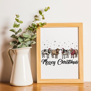 Mooey Christmas Svg Png, Vaca divertida navideña, Vaca con gorro de Papá Noel, Diseño navideño de animales de granja, Archivos Cricut, Diseño de sublimación imagen 5