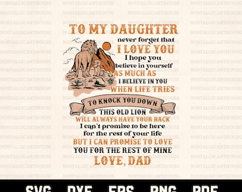 Para mi hija te amo SVG PNG EPS, diseño de sublimación con cita de papá león, regalo de descarga digital para hija de papá